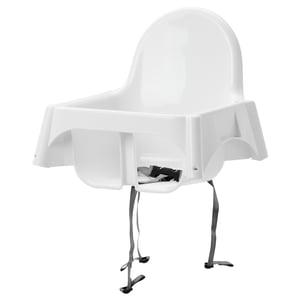 A white ANTILOP high chair made of polypropylene plastic, with a square seat, curved backrest, and adjustable legs.