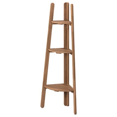 ASKHOLMEN wooden plant stand with three shelves; natural brown, rectangular shape, durable acacia wood.
