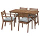 ASKHOLMEN outdoor dining set: brown acacia table and chairs, grey cushions.