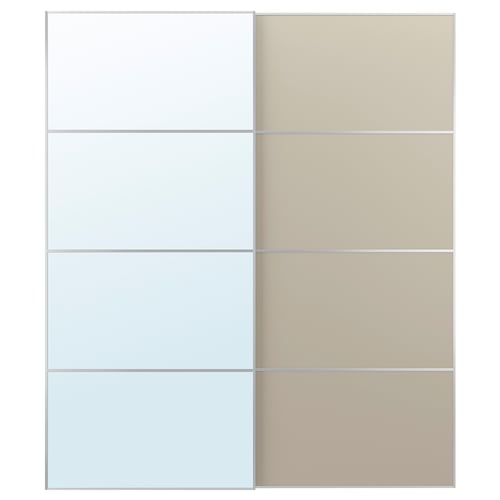 AULI sliding closet doors. Mirrored panel, double-sided beige panel. Aluminium framed, safety glass.