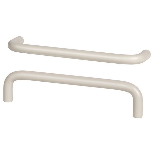 Two beige-colored BAGGANÄS handles, smooth and curved, ideal for modern decor.
