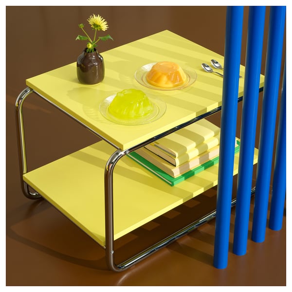 BAGGBODA Side table, light yellow, 71x50 cm