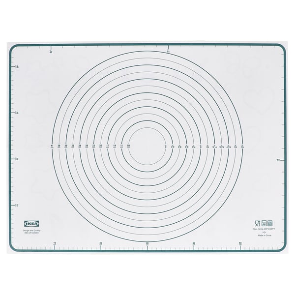 Ikea BAKTRADITION baking mat, white with green border, round patterns, silicone.