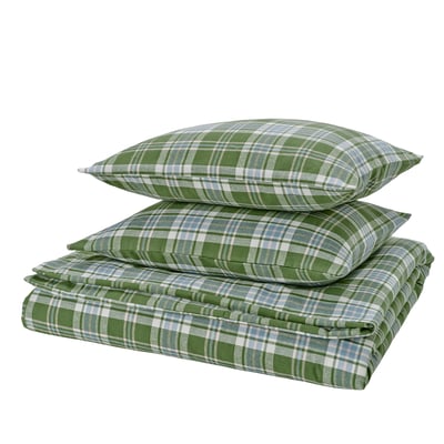BANBJÖRNBÄR Duvet cover and 2 pillowcases, dark green/check, 240x220/50x60 cm