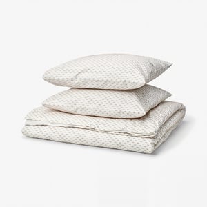 BANDKNIPPE Duvet cover and 2 pillowcases, white/beige, 240x220/50x60 cm