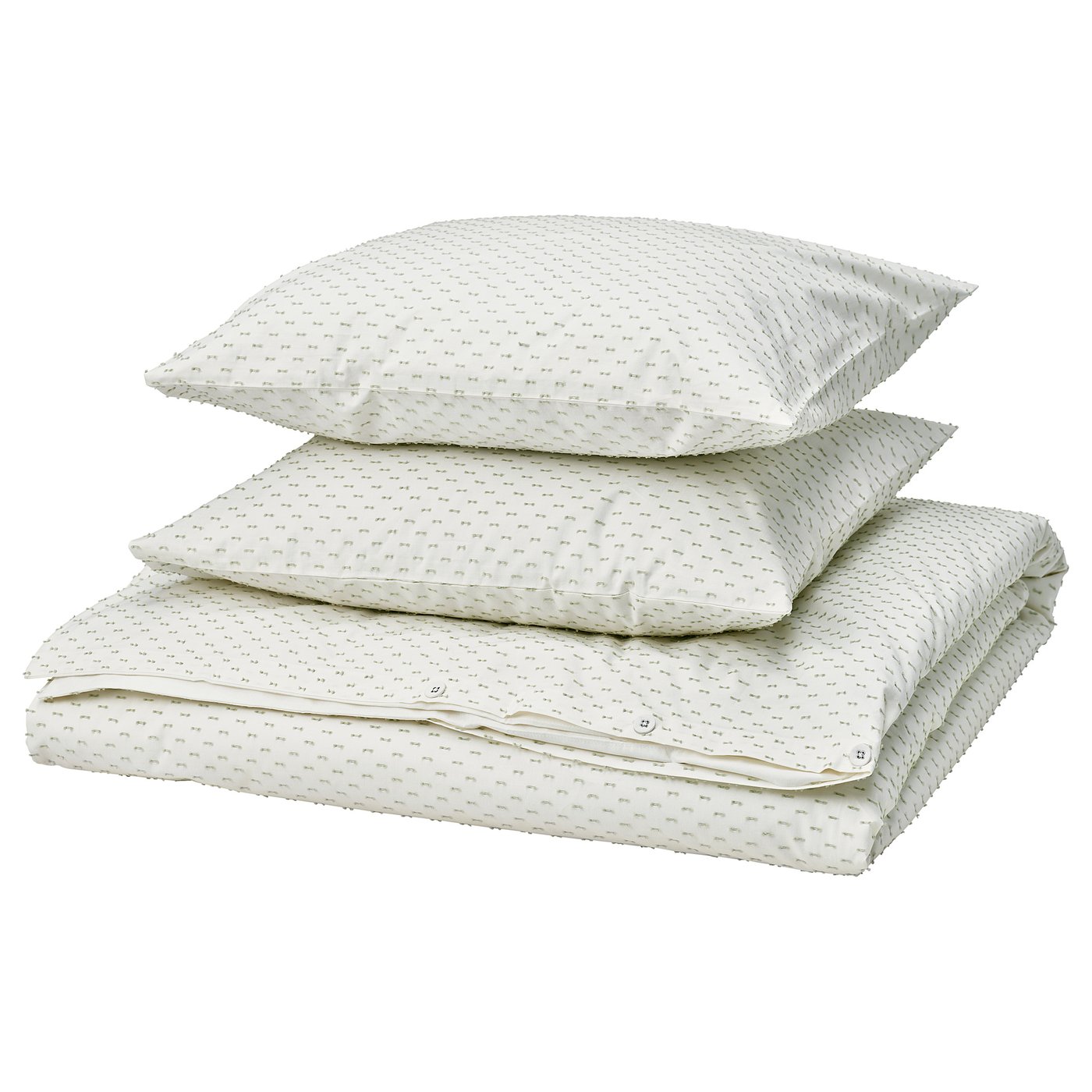 BANDKNIPPE Duvet cover and 2 pillowcases, white/green, 240x220/50x60 cm