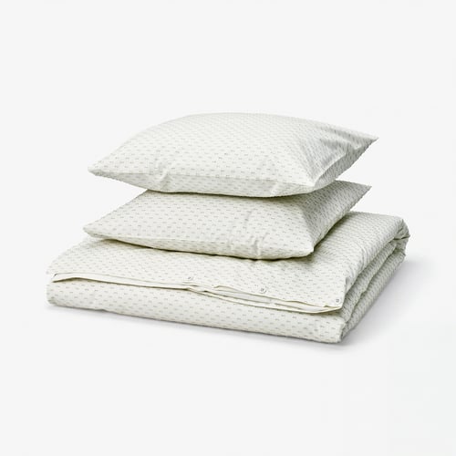 BANDKNIPPE Duvet cover and 2 pillowcases, white/green, 200x200/50x60 cm