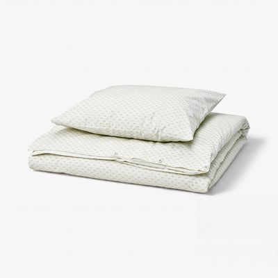 BANDKNIPPE Duvet cover and pillowcase, white/green, 150x200/50x60 cm