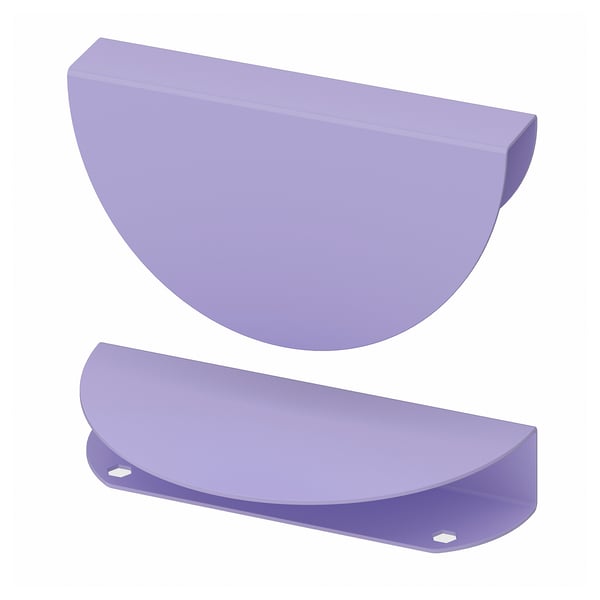 Purple BEGRIPA handles for storage. Round, smooth, and fun design. Made of steel with a glossy coating.