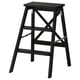 BEKVÄM black wooden step stool, folds flat, sturdy beech wood.