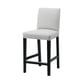 A grey BERGMUND bar stool with a black metal frame, high back, and cushioned seat for comfort.