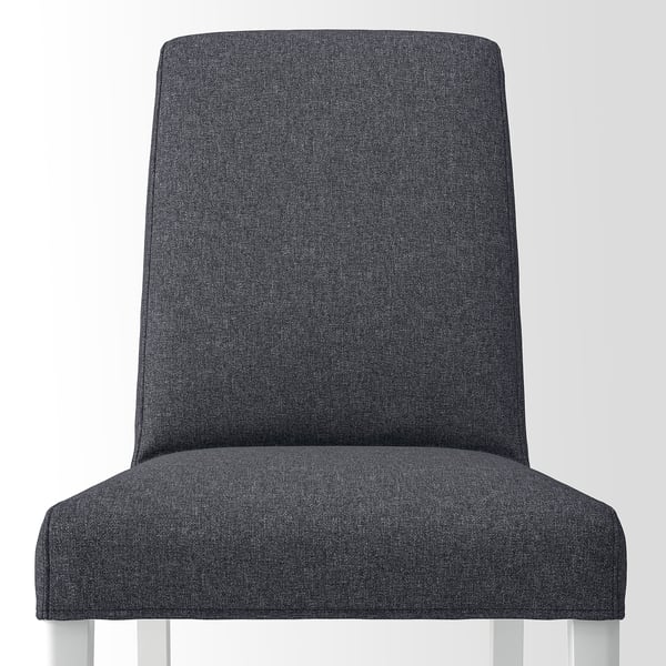 Dark grey fabric chair with high back, contoured seat, and sleek metal legs. Modern design for comfort and style.