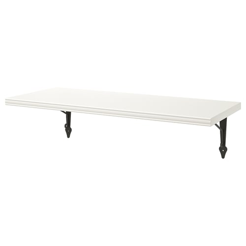 Berghsult white wall shelf, rectangular, bevelled edge, metal brackets.
