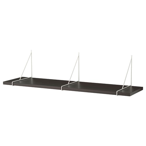 A BERGSHULT wall shelf in dark grey with white metal brackets. It has a sleek, modern design with beveled and smooth edges.