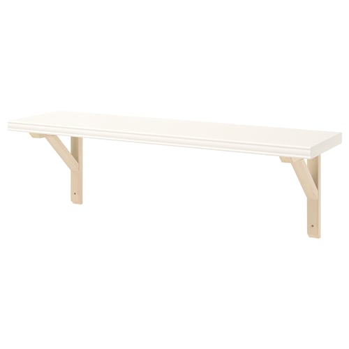 White BERGSHULT shelf, bevelled edges, particleboard and aspen, minimalist.