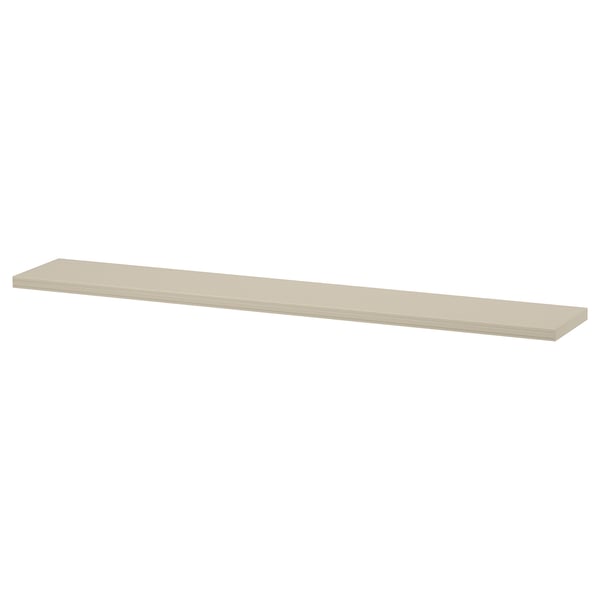 A BERGSHULT shelf in beige, featuring a bevelled and smooth edge, ideal for versatile wall storage.