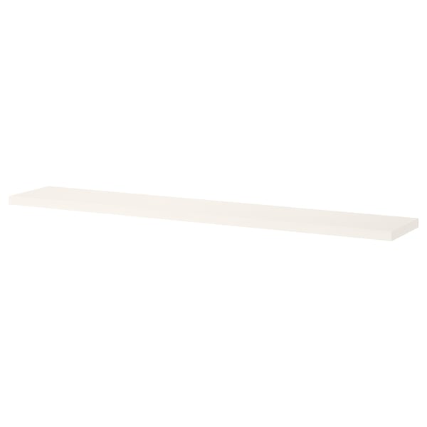 BERGSHULT white shelf has one bevelled, one smooth edge, paper foil, particleboard with plastic edging.