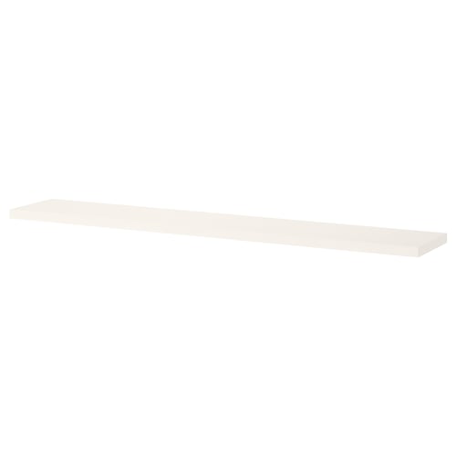 BERGSHULT white shelf has one bevelled, one smooth edge, paper foil, particleboard with plastic edging.