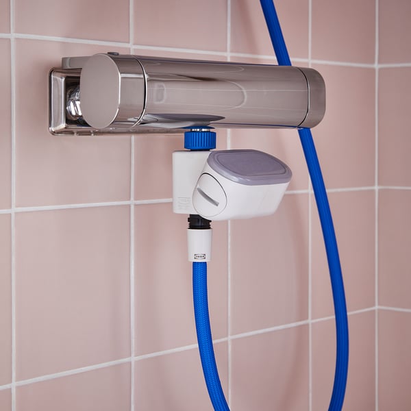 BERGVATTNET water metre, blue, plastic, wall-mounted, monitors water use, small but noticeable.