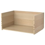 A BESTÅ drawer frame in light oak colour, made of particleboard and plastic foil, with a rectangular shape and simple design.