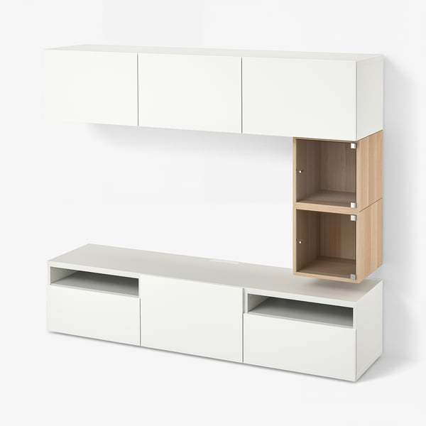 BESTÅ / EKET TV bench, white/Lappviken white, 180x42x166 cm