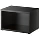 Black BESTÅ storage unit, rectangular, open shelves, minimalist design.