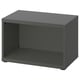 Grey BESTÅ storage unit, open shelf, fiberboard & particleboard, adjustable feet.