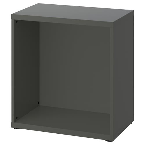 An empty, grey, square-shaped BESTÅ storage unit. Its a simple, modern design with open sides.