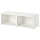 A white BESTÅ storage frame, rectangular in shape, with an open shelf design, suitable for wall-mounting or floor placement.
