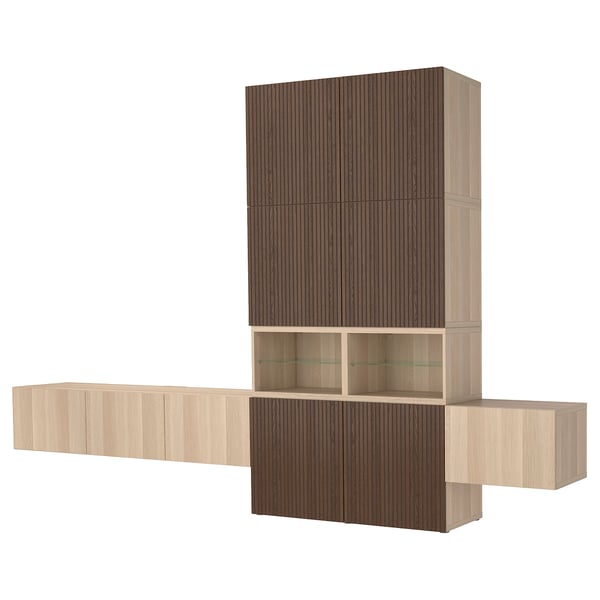 BESTÅ Media storage combination, white stained oak effect Lappviken/Björköviken brown, 360x42x231 cm