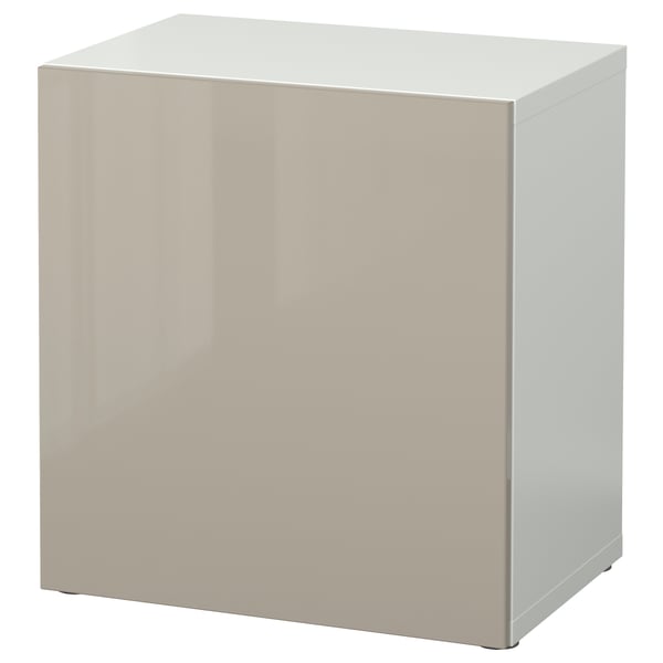 A BESTÅ storage unit, beige, with a glossy surface, rectangular shape, and sleek design.