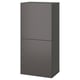 A tall, gray storage cabinet named BESTÅ, featuring a modern design with clean lines and a smooth finish.