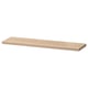 An ikea BESTÅ adjustable wooden shelf. It is rectangular, light brown, and made of particleboard with plastic edging.