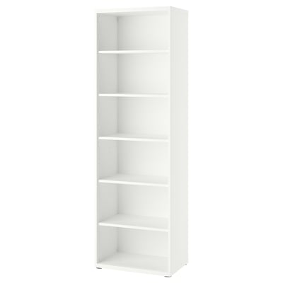 White BESTÅ bookshelf, tall upright shape with five empty shelves.