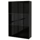 Black glossy BESTÅ cabinet with glass doors, sleek and modern design for storage and display.