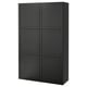 Black BESTÅ storage unit. Tall, rectangular with six square doors. Modern, minimalist design. Made from particleboard and fibreboard.