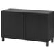 A black BESTÅ sideboard with two doors, rectangular shape, and smooth lines.