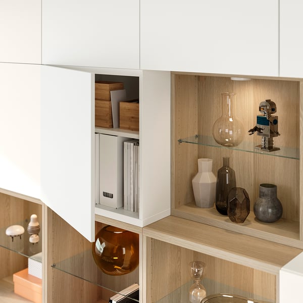 BESTÅ Storage combination with doors, white stained oak/Lappviken white, 240x42x231 cm