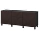 Dark brown wooden sideboard with 2 drawers, 4 cabinets, & black legs. Modern & storage-friendly.