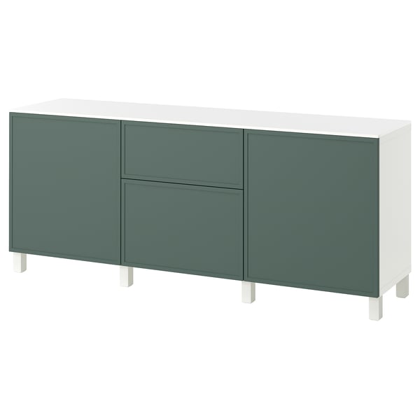 BESTÅ Storage combination with drawers, white/Krukmakare dark grey-green, 180x42x75 cm