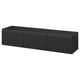 Is of a black rectangular BESTÅ tv bench. It has three compartments with a sleek, modern design.