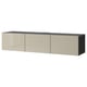 Modern ikea BESTÅ tv unit in beige with three doors, wall-mounted, minimalist design.