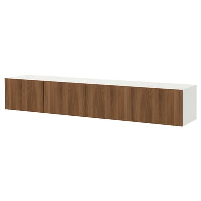 BESTÅ TV bench with doors, white Lappviken/brown walnut effect, 240x42x38 cm