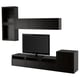 Black BESTÅ tv storage unit with wall cabinet, shelves, and drawers for organised entertainment space.