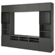 Modern dark grey BESTÅ tv unit with storage shelves and cabinets. Sleek, rectangular design for efficient space use with adjustable interiors.
