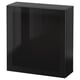 Black BESTÅ storage unit, square shape, glossy finish, glass door, modern design.