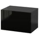 A sleek black BESTÅ storage unit with a glossy finish, rectangular shape, and minimalist design.