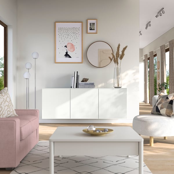 BESTÅ Wall-mounted cabinet combination, white Förvaltare/white high-gloss white, 180x42x65 cm