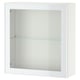 A white BESTÅ storage cabinet with glass doors and shelf.