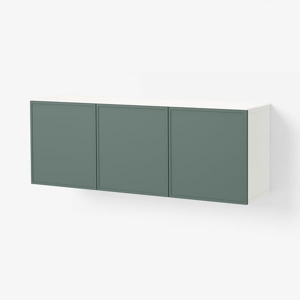 BESTÅ Wall-mounted cabinet combination, white Krukmakare/dark grey-green high-gloss white, 180x42x65 cm